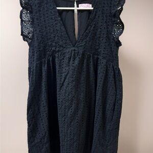 Pink Lily Black Eyelet V-Neck Flutter Sleeve Tunic